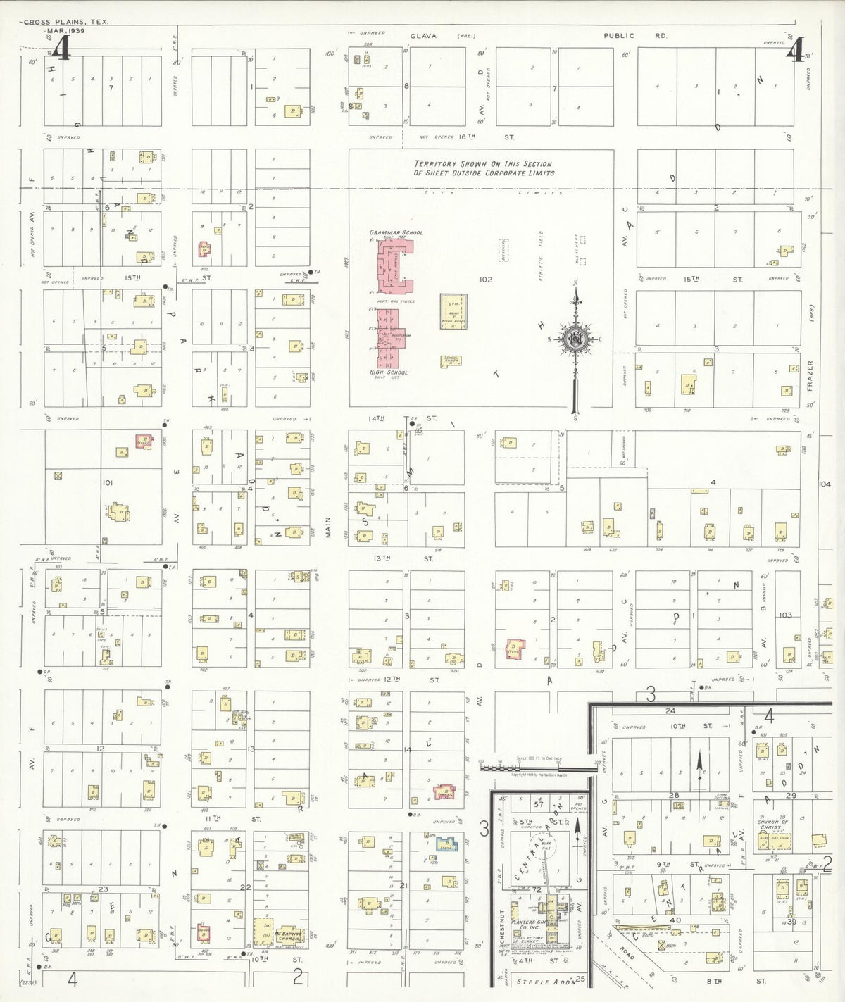 Sanborn Fire Insurance Map from Cross Plains, Callahan County, Texas (1939), Sheet #0004 - Complete Map Set gallery image, historic Sanborn map, vintage wall art, Texas Texas