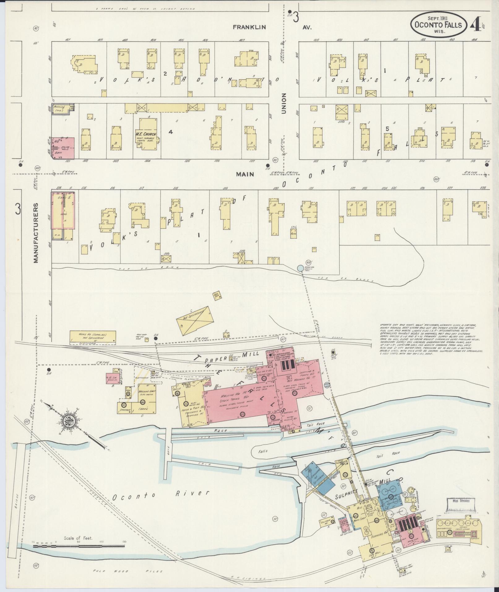 Sanborn Fire Insurance Map from Oconto Falls, Oconto County, Wisconsin (1911), Sheet #0004 - Complete Map Set gallery image, historic Sanborn map, vintage wall art, Wisconsin Wisconsin