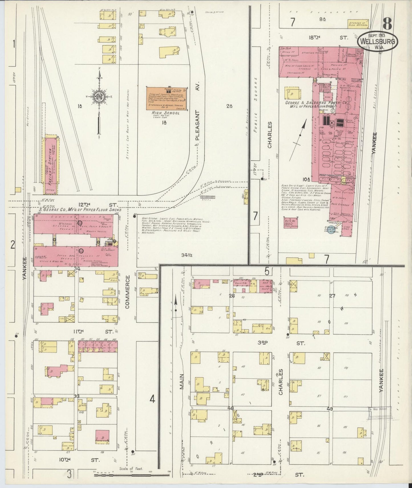 Sanborn Fire Insurance Map from Wellsburg, Brooke County, West Virginia (1913), Sheet #0008 - Complete Map Set gallery image, historic Sanborn map, vintage wall art, West Virginia West Virginia