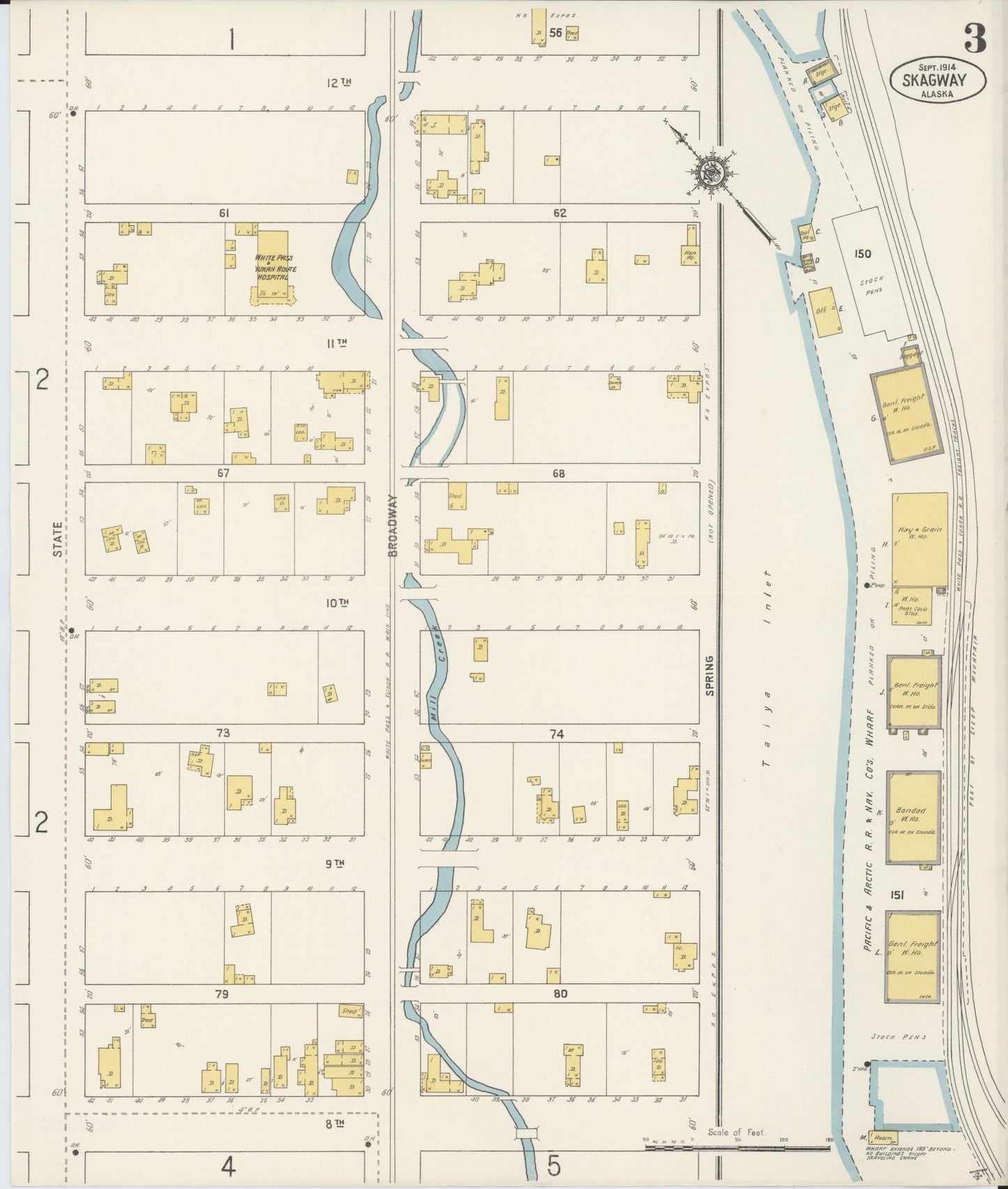 Sanborn Fire Insurance Map from Skagway, Skagway-yakutat Census Division, Alaska (1914), Sheet #0003 - Complete Map Set gallery image, historic Sanborn map, vintage wall art, Alaska Alaska