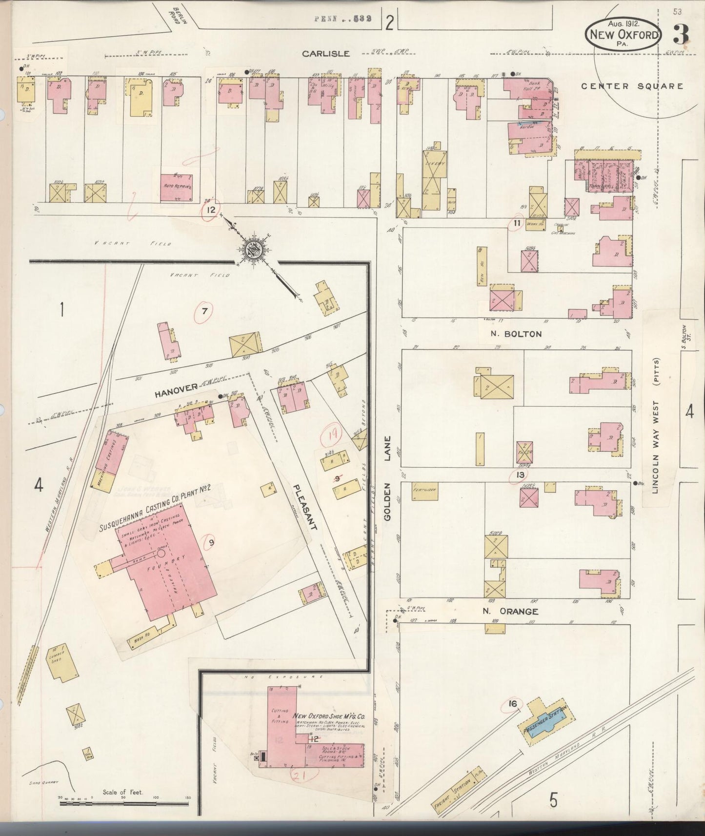 Sanborn Fire Insurance Map from New Oxford, Adams County, Pennsylvania (1929), Sheet #0003 - Complete Map Set gallery image, historic Sanborn map, vintage wall art, Pennsylvania Pennsylvania