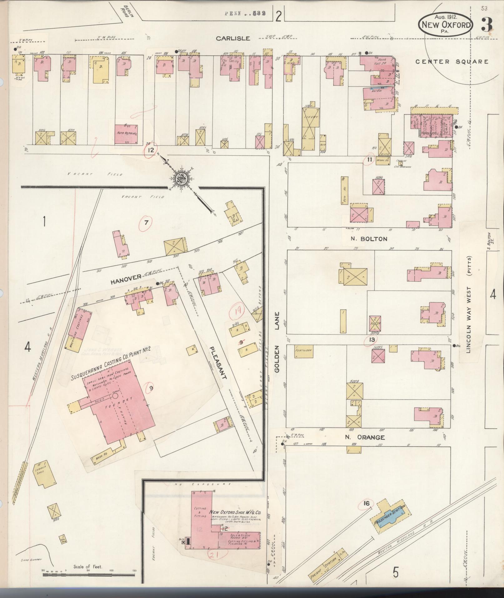 Sanborn Fire Insurance Map from New Oxford, Adams County, Pennsylvania (1929), Sheet #0003 - Complete Map Set gallery image, historic Sanborn map, vintage wall art, Pennsylvania Pennsylvania