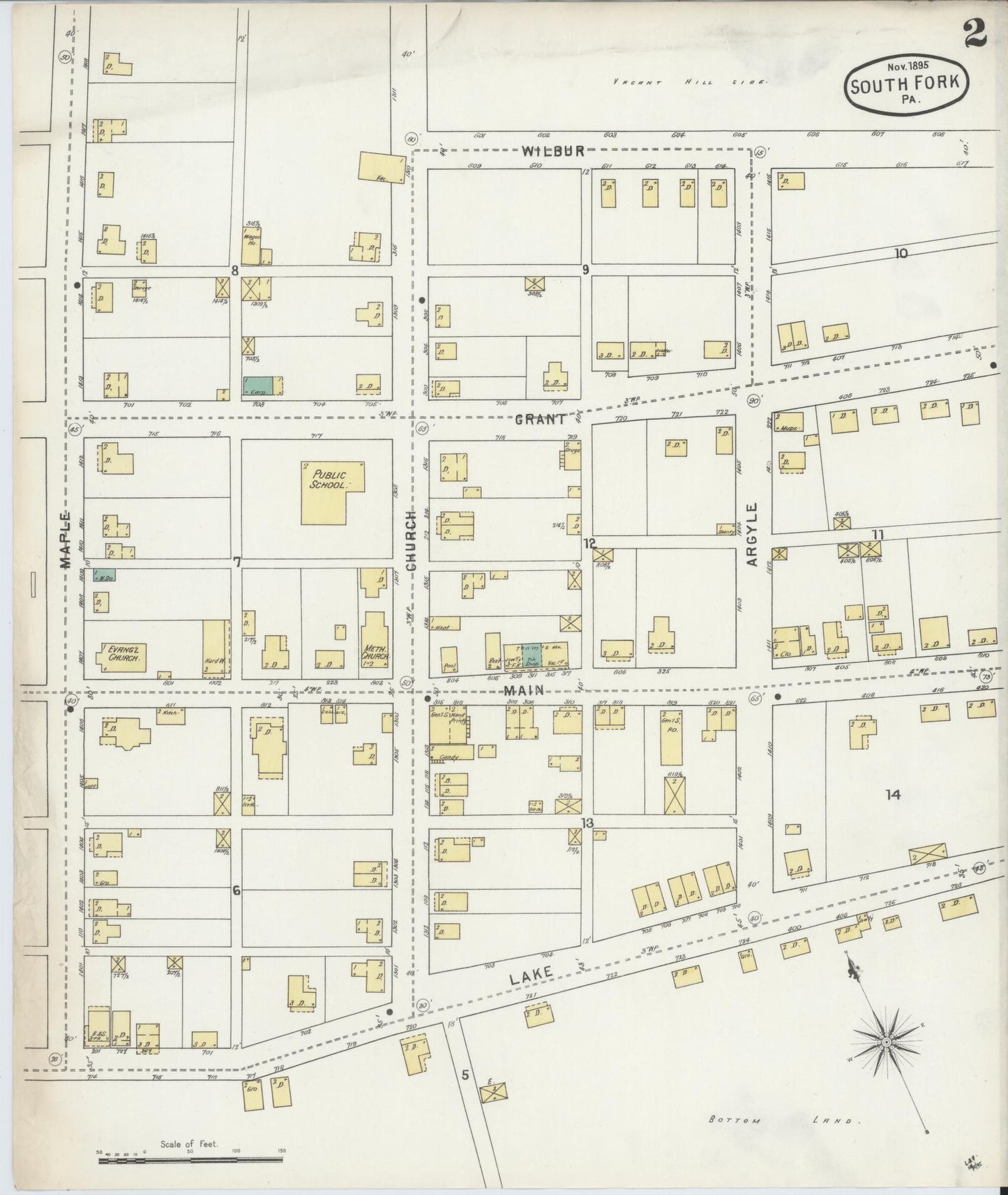 Sanborn Fire Insurance Map from South Fork, Cambria County, Pennsylvania (1895), Sheet #0002 - Historic Sanborn Fire Insurance Map Print, vintage old map wall art, antique decor, genealogy gift, Pennsylvania Pennsylvania map