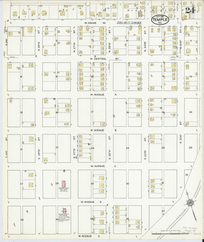 Sanborn Fire Insurance Map from Temple, Bell County, Texas (1915), Sheet #0024 - Complete Map Set gallery image, historic Sanborn map, vintage wall art, Texas Texas