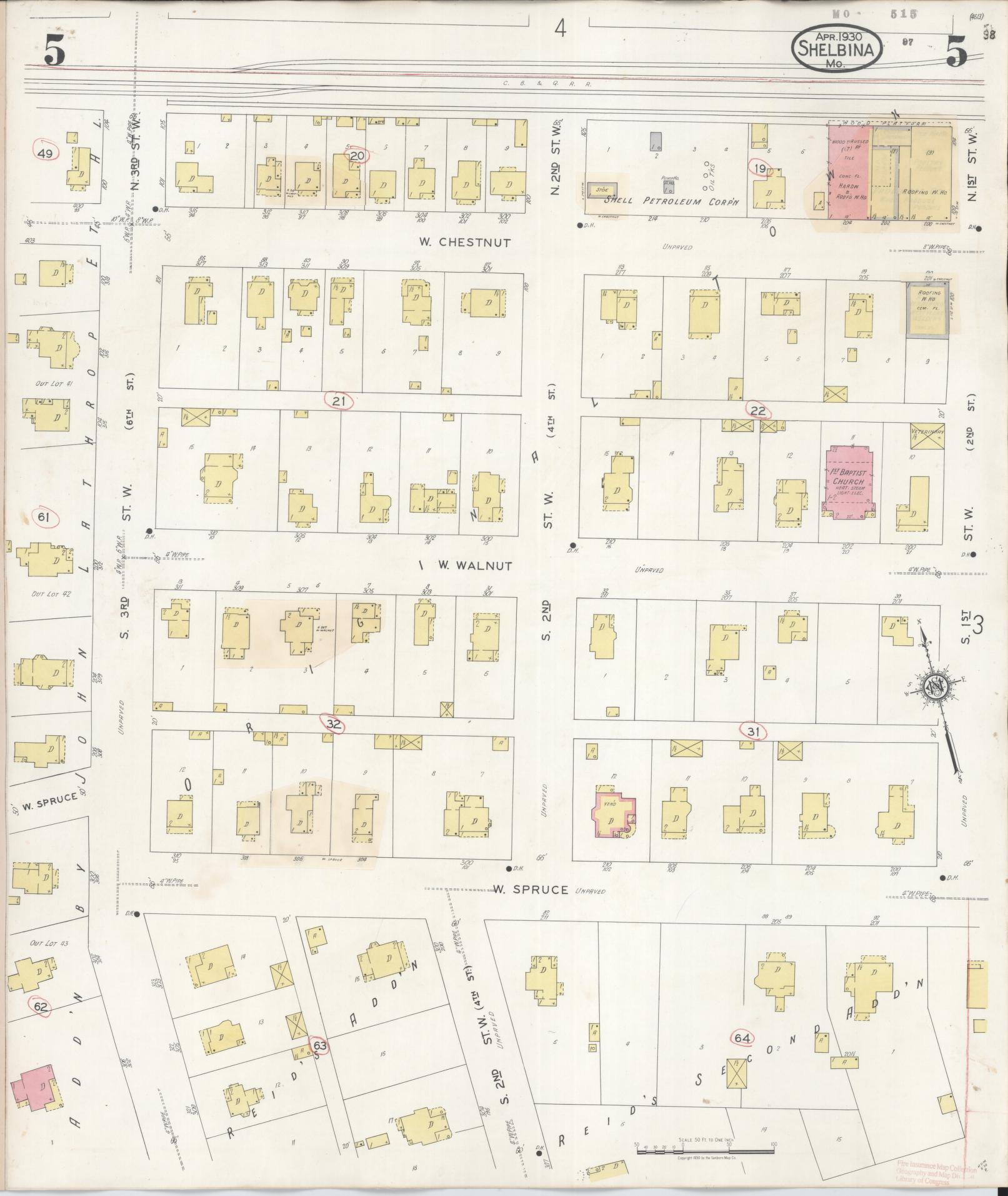 Sanborn Fire Insurance Map from Shelbina, Shelby County, Missouri (1943), Sheet #0005 - Historic Sanborn Fire Insurance Map Print, vintage old map wall art, antique decor, genealogy gift, Missouri Missouri map