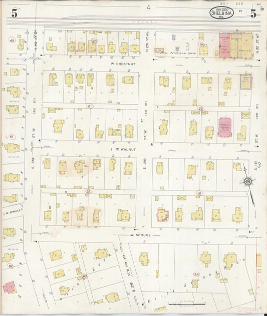 Sanborn Fire Insurance Map from Shelbina, Shelby County, Missouri (1943), Sheet #0005 - Historic Sanborn Fire Insurance Map Print, vintage old map wall art, antique decor, genealogy gift, Missouri Missouri map