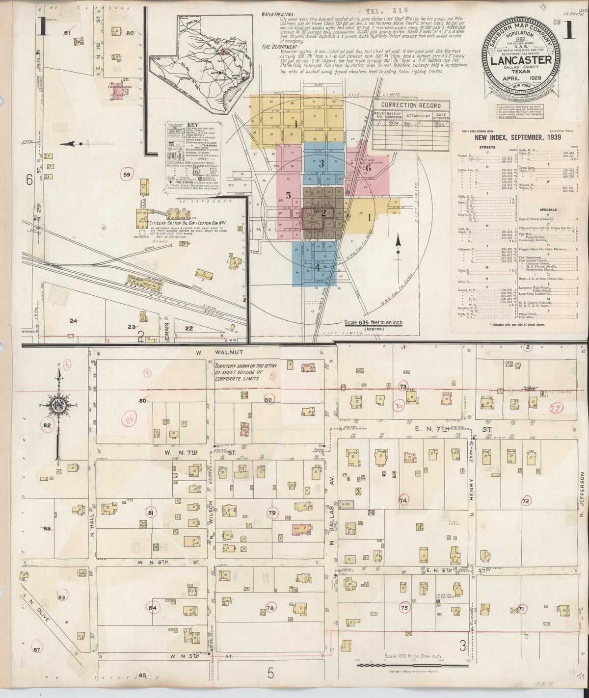 Sanborn Fire Insurance Map from Lancaster, Dallas County, Texas (1939), Sheet #0001 - Complete Map Set gallery image, historic Sanborn map, vintage wall art, Texas Texas