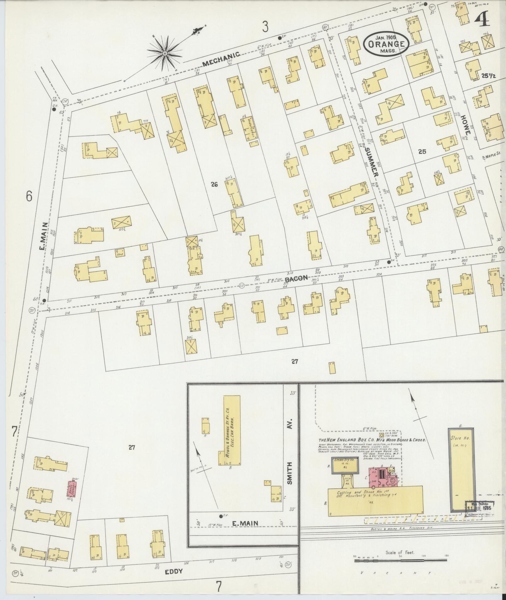 Sanborn Fire Insurance Map from Orange, Franklin County, Massachusetts (1905), Sheet #0004 - Historic Sanborn Fire Insurance Map Print, vintage old map wall art, antique decor, genealogy gift, Massachusetts Massachusetts map