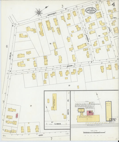 Sanborn Fire Insurance Map from Orange, Franklin County, Massachusetts (1905), Sheet #0004 - Historic Sanborn Fire Insurance Map Print, vintage old map wall art, antique decor, genealogy gift, Massachusetts Massachusetts map