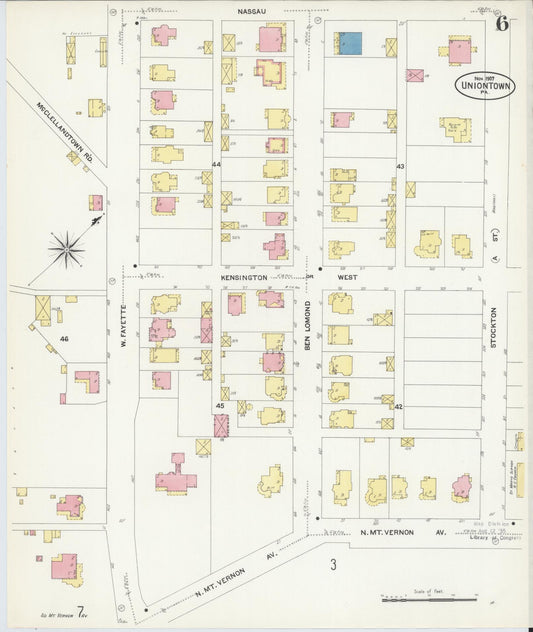 Sanborn Fire Insurance Map from Uniontown, Fayette County, Pennsylvania (1907), Sheet #0006 - Historic Sanborn Fire Insurance Map Print, vintage old map wall art, antique decor, genealogy gift, Pennsylvania Pennsylvania map