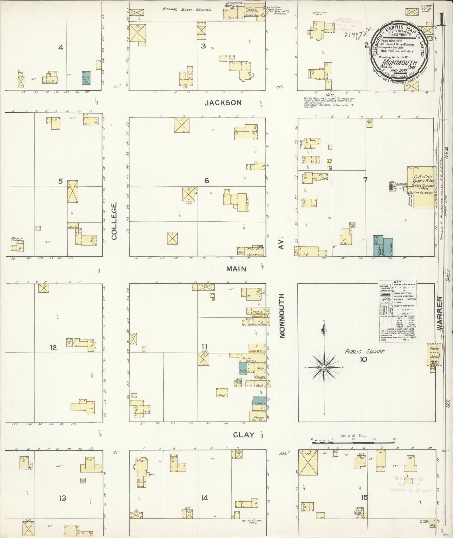 Sanborn Fire Insurance Map from Monmouth, Polk County, Oregon (1892), Sheet #0001 - Complete Map Set gallery image, historic Sanborn map, vintage wall art, Oregon Oregon