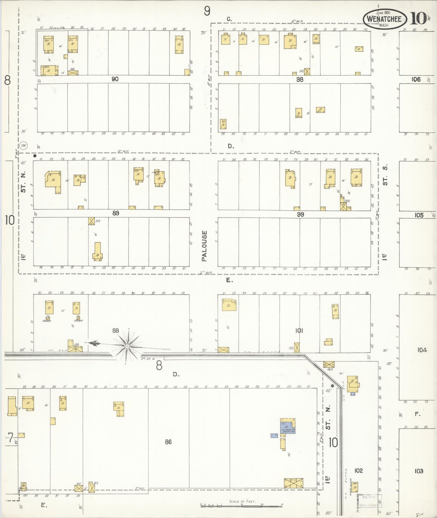 Sanborn Fire Insurance Map from Wenatchee, Chelan County, Washington (1905), Sheet #0010 - Complete Map Set gallery image, historic Sanborn map, vintage wall art, Washington Washington