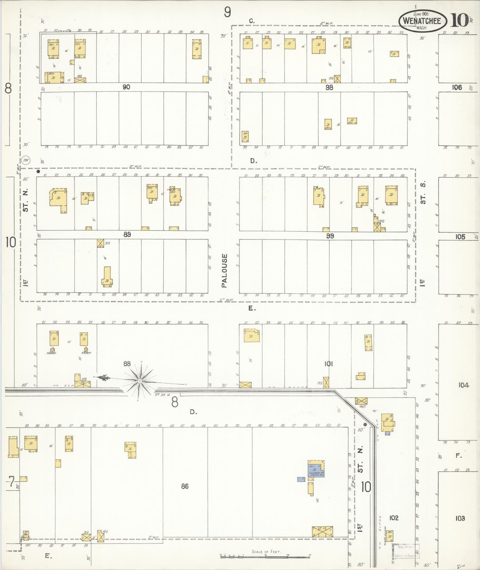 Sanborn Fire Insurance Map from Wenatchee, Chelan County, Washington (1905), Sheet #0010 - Complete Map Set gallery image, historic Sanborn map, vintage wall art, Washington Washington