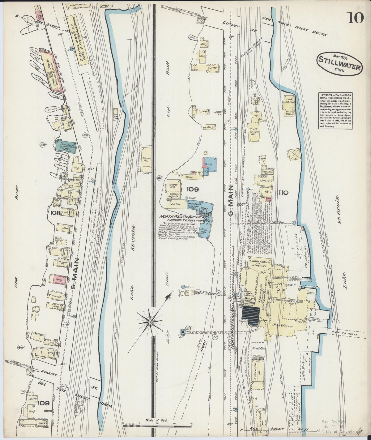 Sanborn Fire Insurance Map from Stillwater, Washington County, Minnesota (1884), Sheet #0010 - Historic Sanborn Fire Insurance Map Print, vintage old map wall art, antique decor, genealogy gift, Minnesota Minnesota map