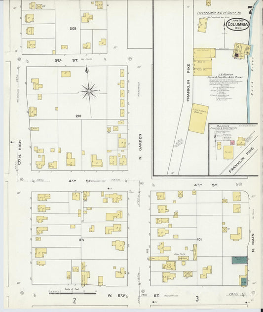 Sanborn Fire Insurance Map from Columbia, Maury County, Tennessee (1909), Sheet #0007 - Historic Sanborn Fire Insurance Map Print, vintage old map wall art, antique decor, genealogy gift, Tennessee Tennessee map