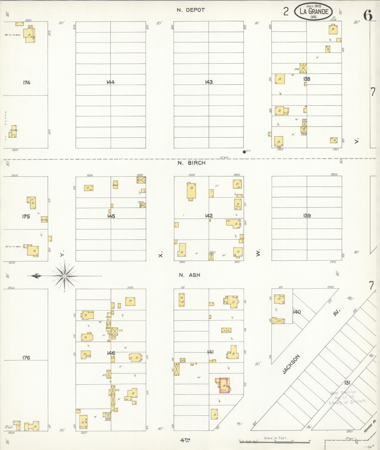 Sanborn Fire Insurance Map from La Grande, Union County, Oregon (1903), Sheet #0006 - Historic Sanborn Fire Insurance Map Print, vintage old map wall art, antique decor, genealogy gift, Oregon Oregon map