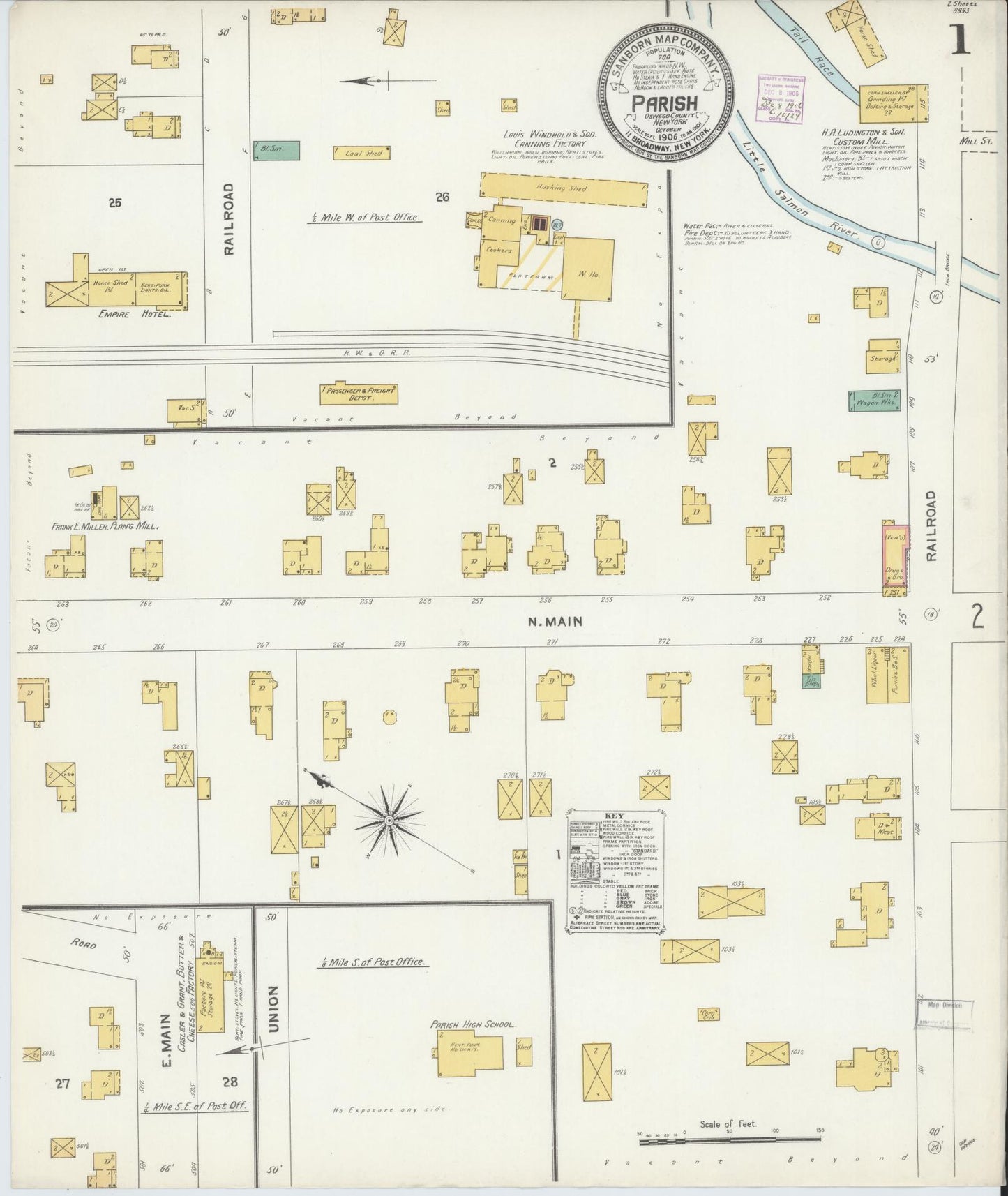 Sanborn Fire Insurance Map from Parish, Oswego County, New York (1906), Sheet #0001 - Complete Map Set gallery image, historic Sanborn map, vintage wall art, New York New York