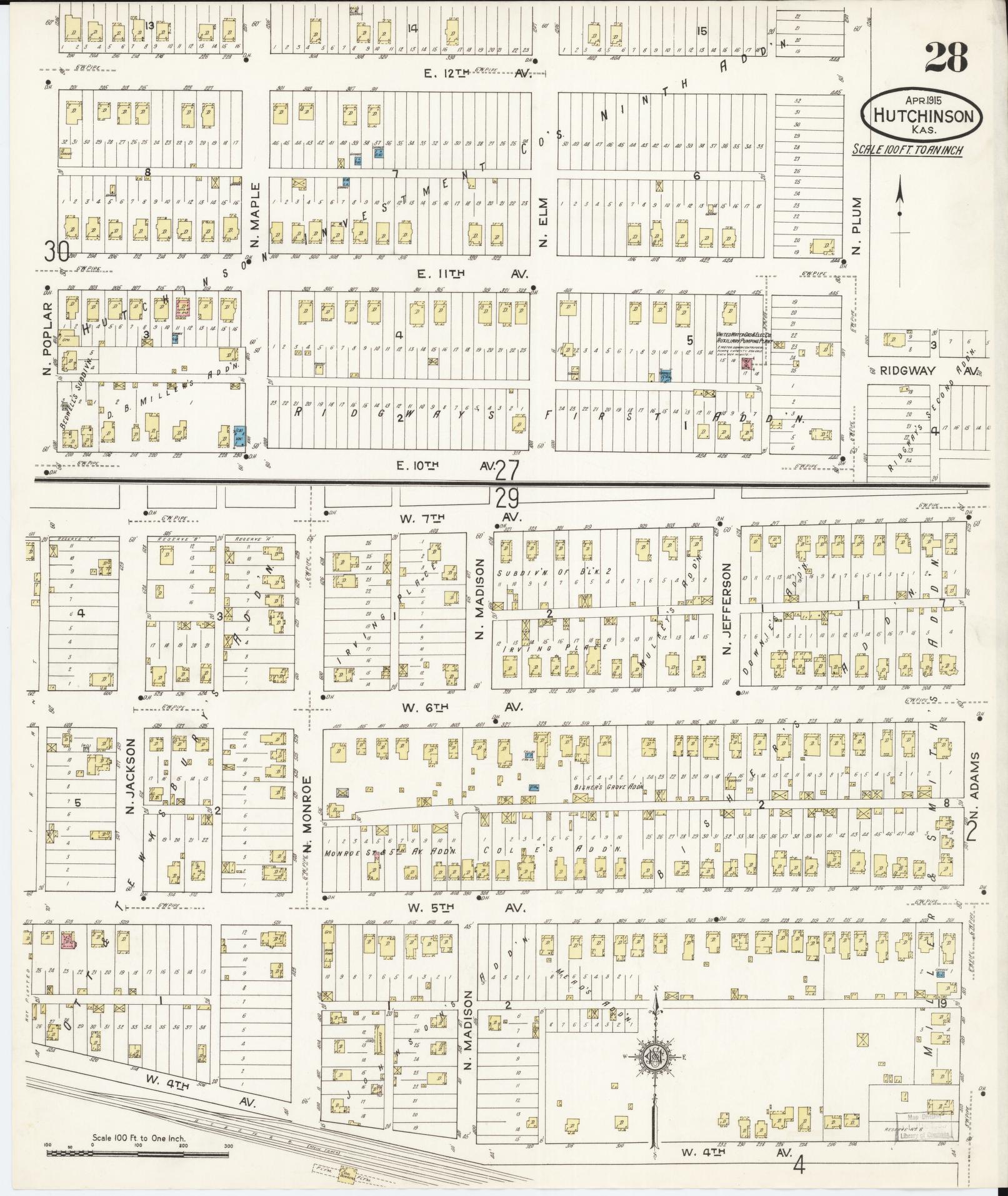 Sanborn Fire Insurance Map from Hutchinson, Reno County, Kansas (1915), Sheet #0029 - Complete Map Set gallery image, historic Sanborn map, vintage wall art, Kansas Kansas