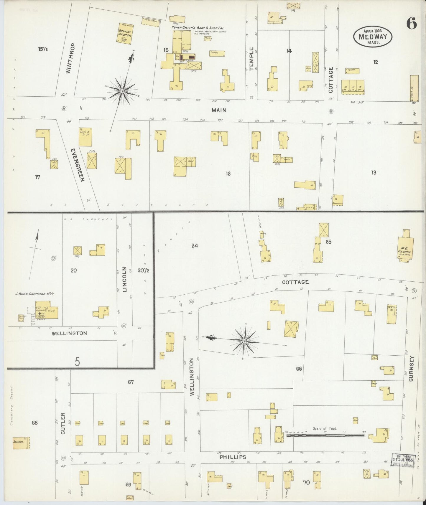 Sanborn Fire Insurance Map from Medway, Norfolk County, Massachusetts (1903), Sheet #0006 - Complete Map Set gallery image, historic Sanborn map, vintage wall art, Massachusetts Massachusetts