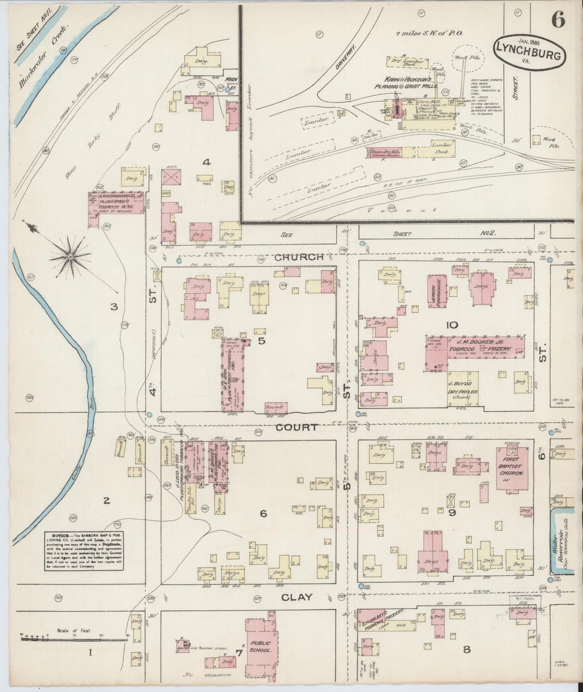 Sanborn Fire Insurance Map from Lynchburg, Independent Cities, Virginia (1885), Sheet #0006 - Complete Map Set gallery image, historic Sanborn map, vintage wall art, Virginia Virginia