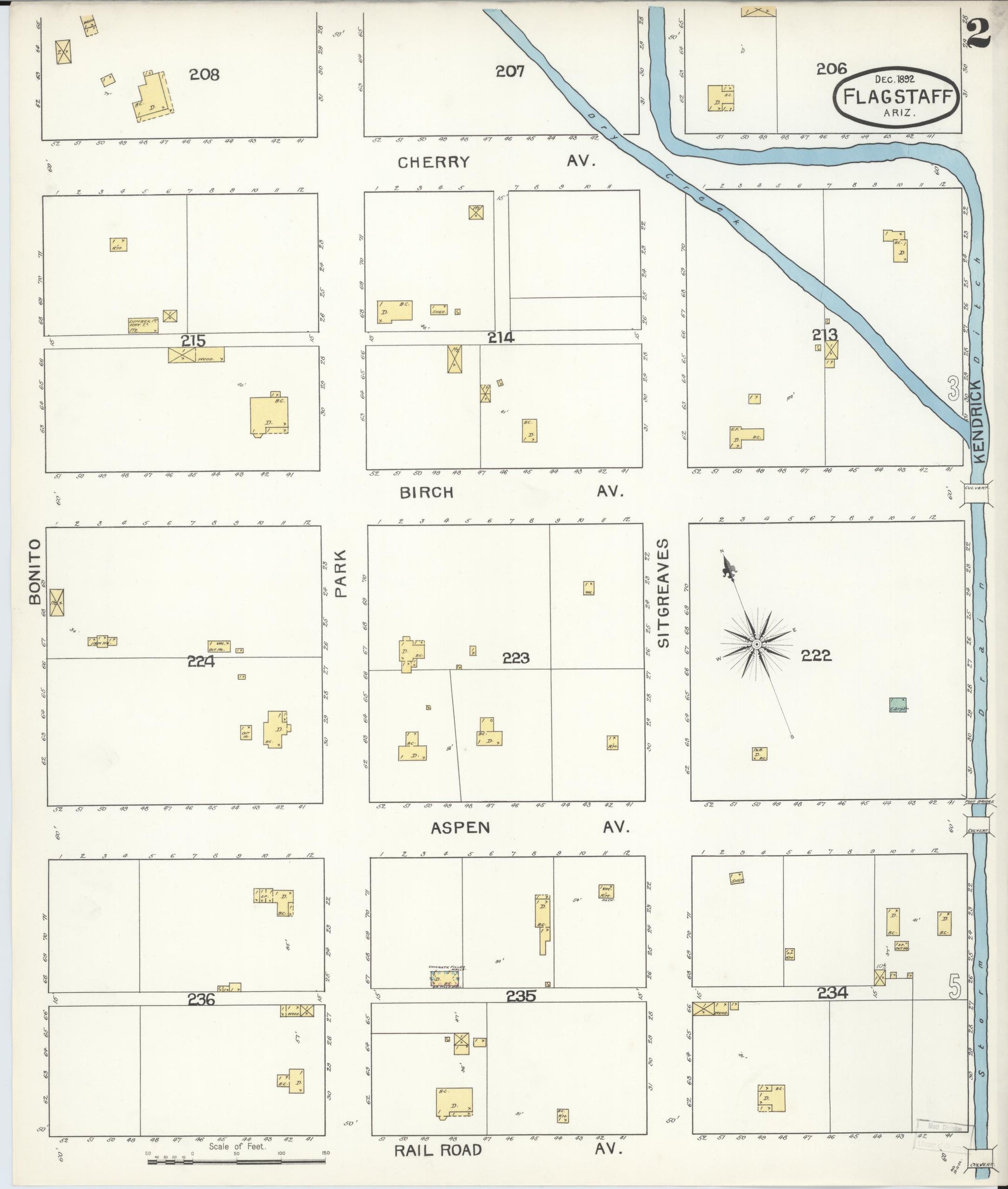 Sanborn Fire Insurance Map from Flagstaff, Coconino County, Arizona (1892), Sheet #0002 - Historic Sanborn Fire Insurance Map Print, vintage old map wall art, antique decor, genealogy gift, Arizona Arizona map