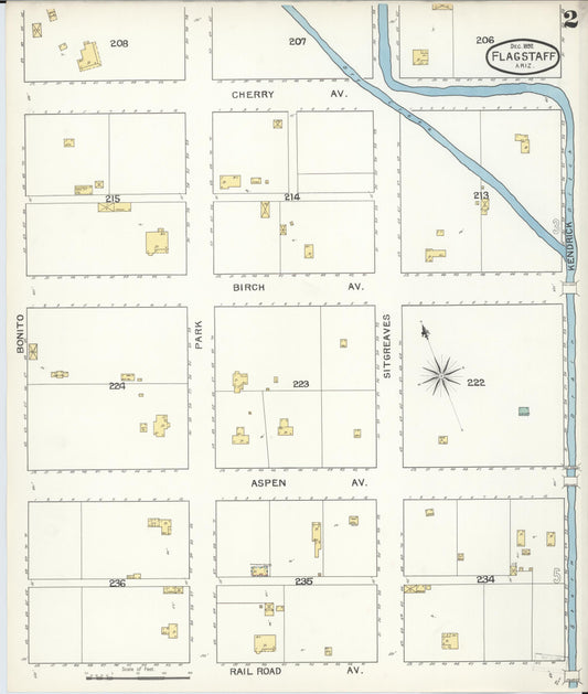 Sanborn Fire Insurance Map from Flagstaff, Coconino County, Arizona (1892), Sheet #0002 - Historic Sanborn Fire Insurance Map Print, vintage old map wall art, antique decor, genealogy gift, Arizona Arizona map