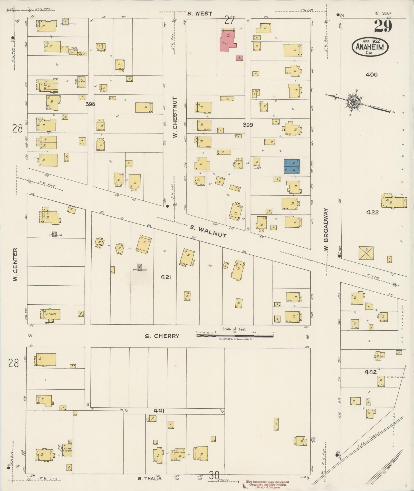 Sanborn Fire Insurance Map from Anaheim, Orange County, California (1922), Sheet #0029 - Historic Sanborn Fire Insurance Map Print, vintage old map wall art, antique decor, genealogy gift, California California map