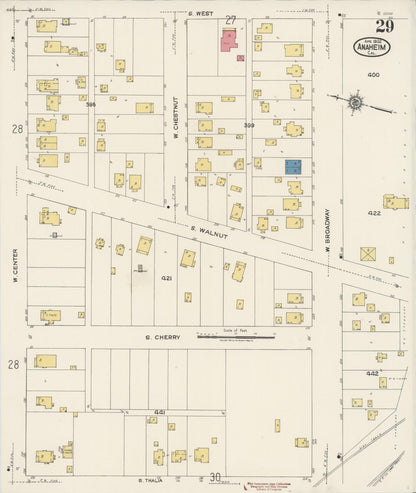 Sanborn Fire Insurance Map from Anaheim, Orange County, California (1922), Sheet #0029 - Historic Sanborn Fire Insurance Map Print, vintage old map wall art, antique decor, genealogy gift, California California map