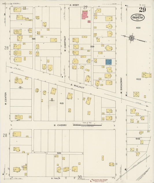 Sanborn Fire Insurance Map from Anaheim, Orange County, California (1922), Sheet #0029 - Historic Sanborn Fire Insurance Map Print, vintage old map wall art, antique decor, genealogy gift, California California map