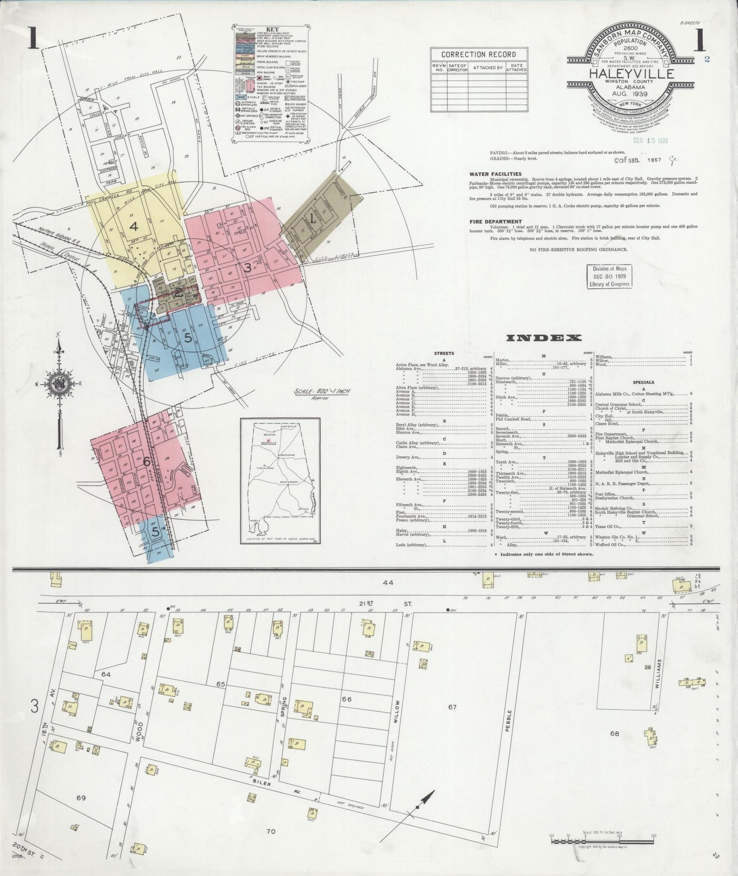 Sanborn Fire Insurance Map from Haleyville, Winston County, Alabama. (1939) – Historic Sanborn Fire Insurance Map Print