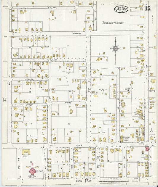 Sanborn Fire Insurance Map from Orange, Orange County, Texas (1919), Sheet #0015 - Historic Sanborn Fire Insurance Map Print, vintage old map wall art, antique decor, genealogy gift, Texas Texas map