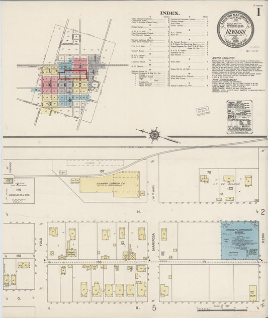 Sanborn Fire Insurance Map from Newman, Stanislaus County, California (1920), Sheet #0001 - Historic Sanborn Fire Insurance Map Print, vintage old map wall art, antique decor, genealogy gift, California California map