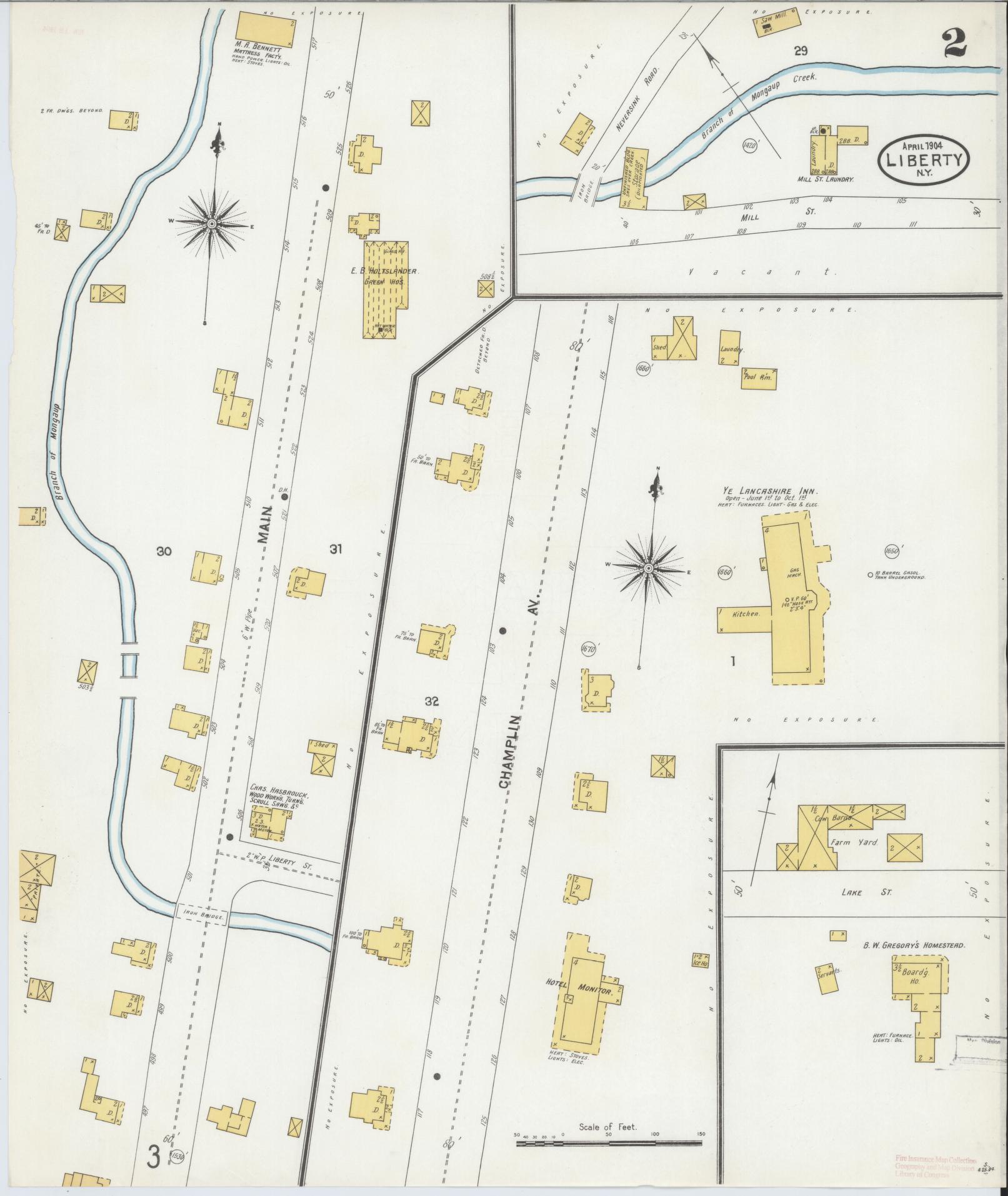 Sanborn Fire Insurance Map from Liberty, Sullivan County, New York (1904), Sheet #0002 - Complete Map Set gallery image, historic Sanborn map, vintage wall art, New York New York