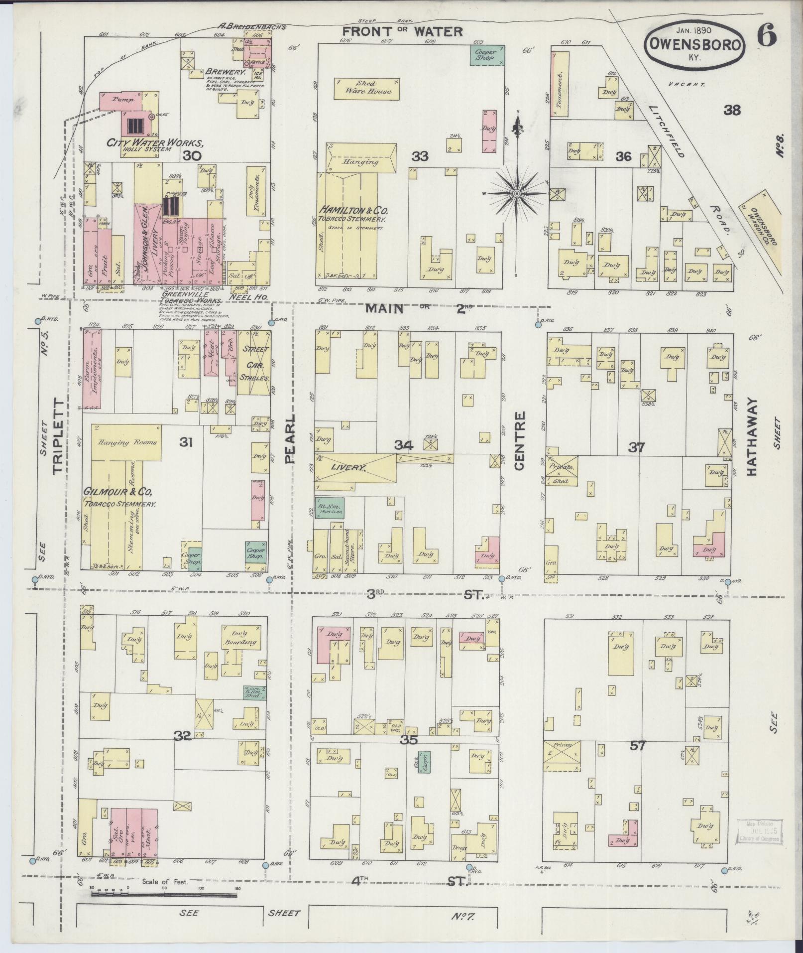 Sanborn Fire Insurance Map from Owensboro, Daviess County, Kentucky (1890), Sheet #0006 - Complete Map Set gallery image, historic Sanborn map, vintage wall art, Kentucky Kentucky