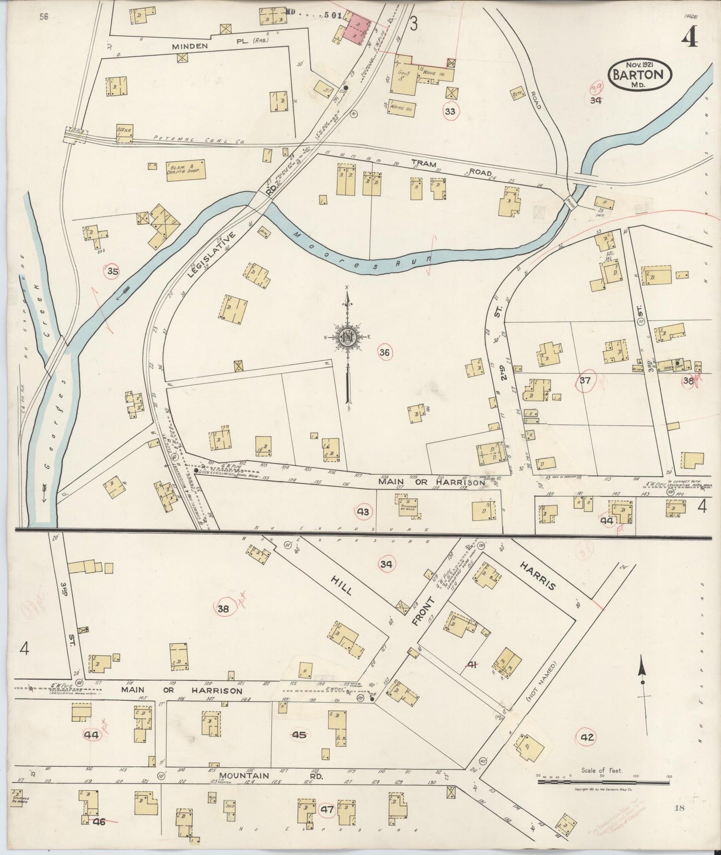Allegany, Maryland - 1936 - Sanborn Fire Insurance Map, Sheet #0004 - Historic Sanborn Fire Insurance Map Print, Allegany Maryland 1936 0004 vintage old map wall art