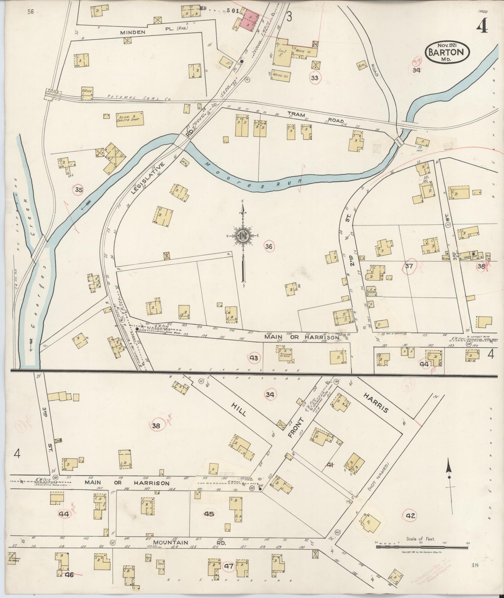 Allegany, Maryland - 1936 - Sanborn Fire Insurance Map, Sheet #0004 - Historic Sanborn Fire Insurance Map Print, Allegany Maryland 1936 0004 vintage old map wall art