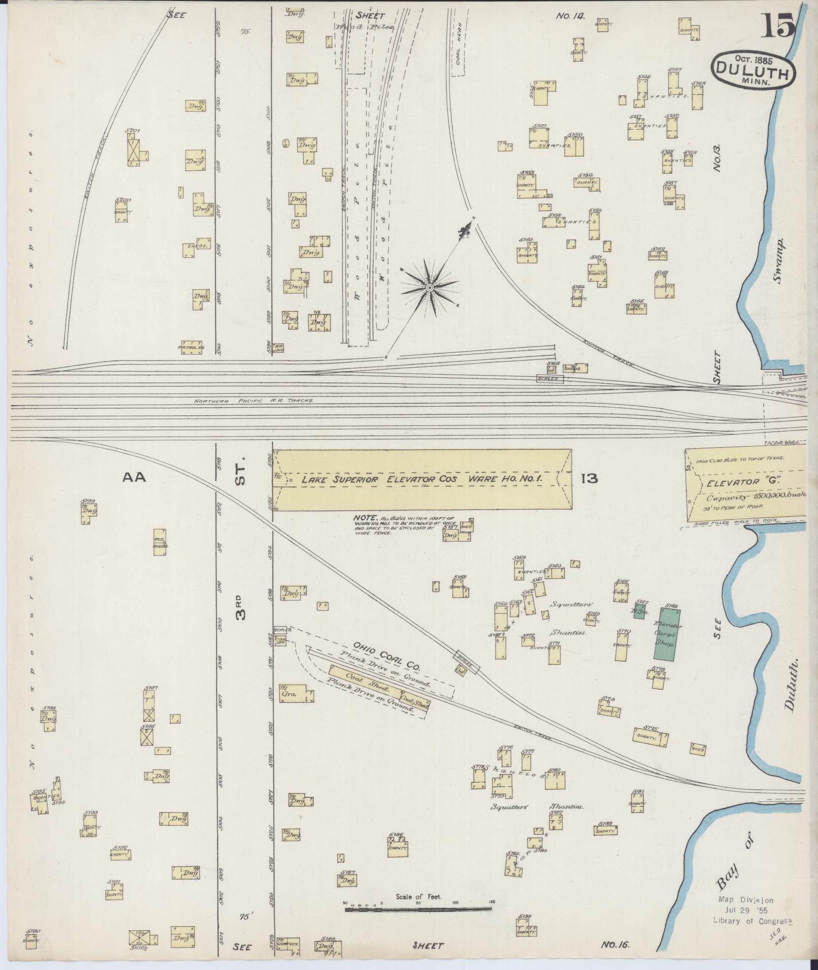 Sanborn Fire Insurance Map from Duluth, Saint Louis County, Minnesota (1885), Sheet #0015 - Historic Sanborn Fire Insurance Map Print, vintage old map wall art, antique decor, genealogy gift, Minnesota Minnesota map