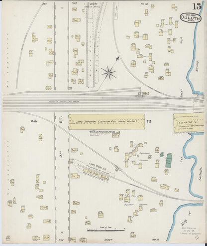 Sanborn Fire Insurance Map from Duluth, Saint Louis County, Minnesota (1885), Sheet #0015 - Historic Sanborn Fire Insurance Map Print, vintage old map wall art, antique decor, genealogy gift, Minnesota Minnesota map
