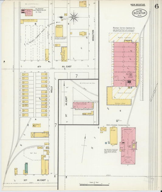 Sanborn Fire Insurance Map from Decatur, Morgan County, Alabama (1903), Sheet #0006 - Historic Sanborn Fire Insurance Map Print, vintage old map wall art, antique decor, genealogy gift, Alabama Alabama map