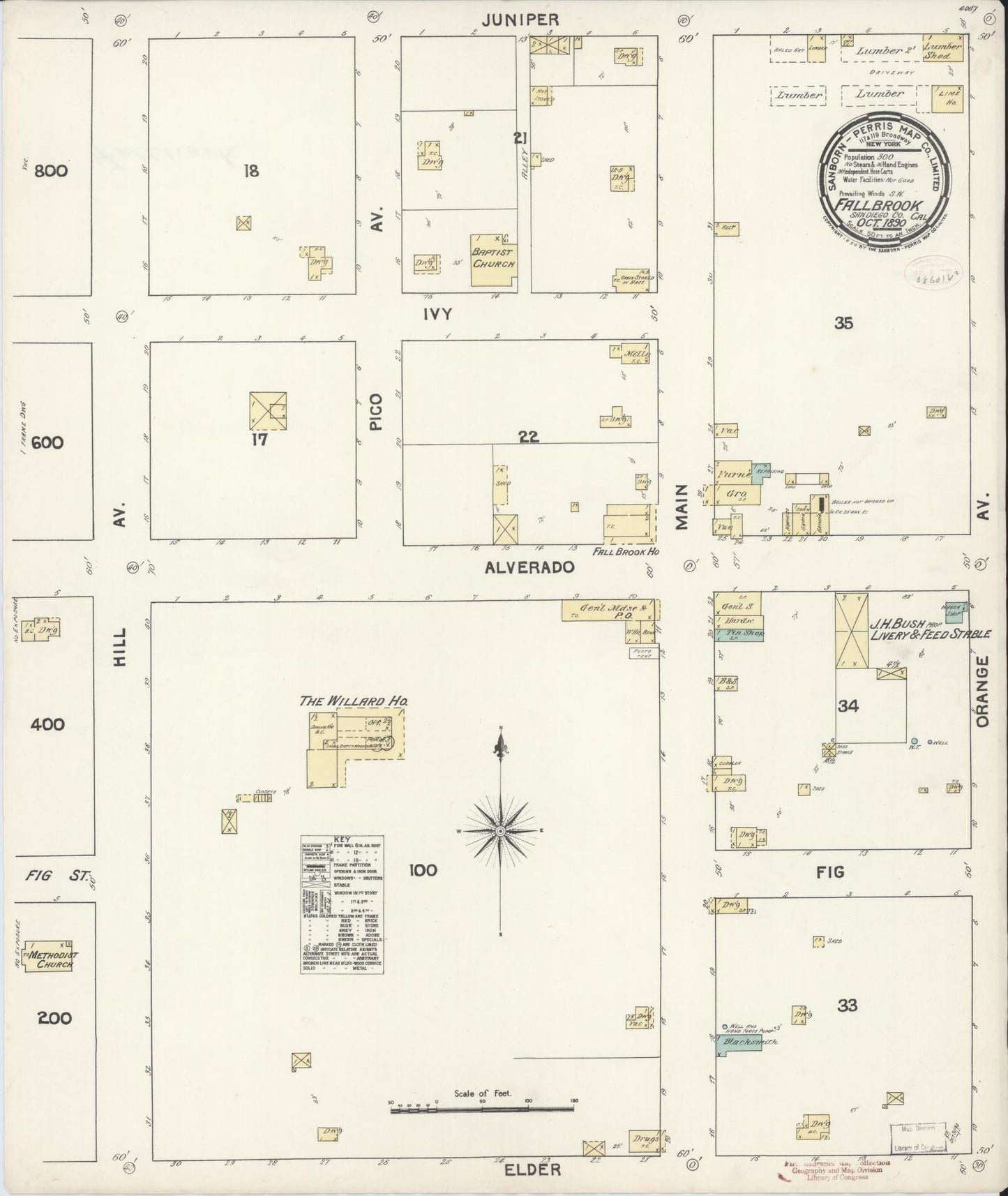 Sanborn Fire Insurance Map from Fallbrook, San Diego County, California (1890), Sheet #0001 - Historic Sanborn Fire Insurance Map Print, vintage old map wall art, antique decor, genealogy gift, California California map