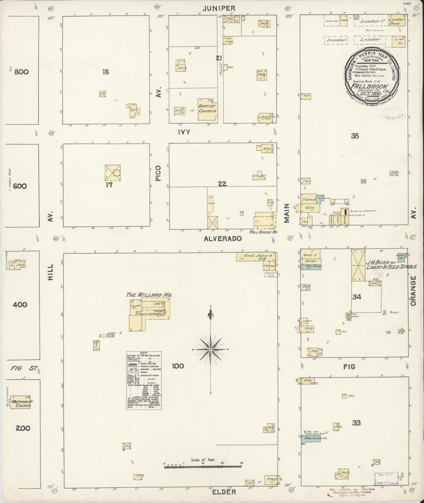 Sanborn Fire Insurance Map from Fallbrook, San Diego County, California (1890), Sheet #0001 - Historic Sanborn Fire Insurance Map Print, vintage old map wall art, antique decor, genealogy gift, California California map