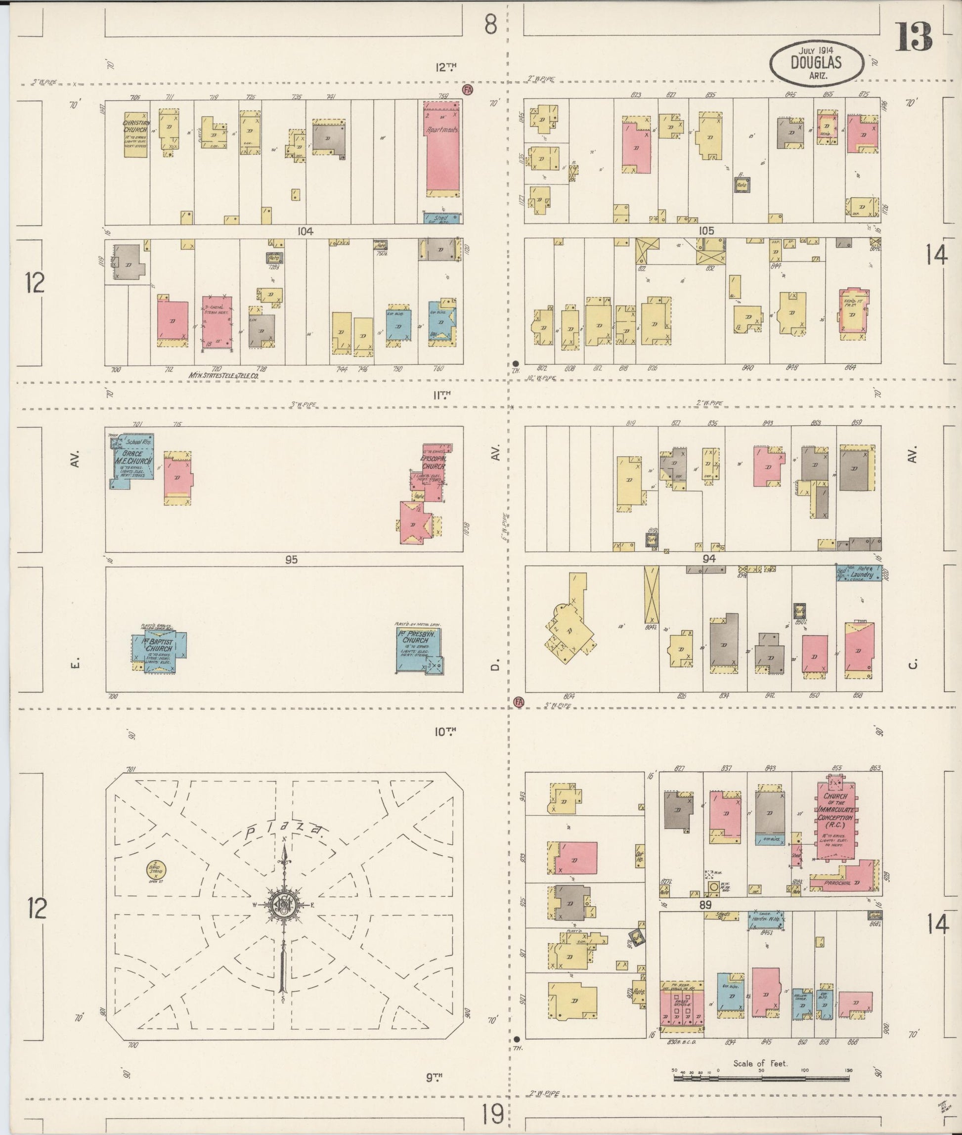 Sanborn Fire Insurance Map from Douglas, Cochise County, Arizona (1914), Sheet #0013 - Complete Map Set gallery image, historic Sanborn map, vintage wall art, Arizona Arizona