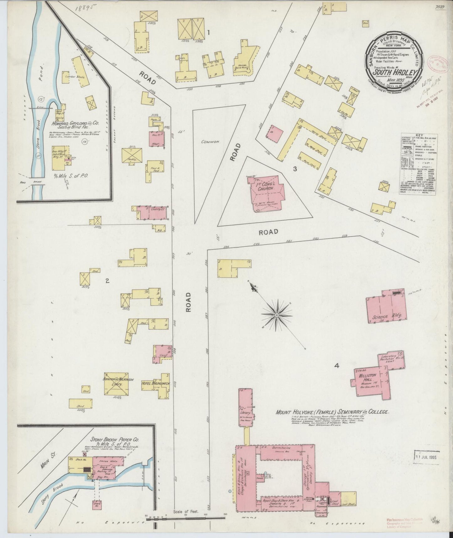 Sanborn Fire Insurance Map from South Hadley, Hampshire County, Massachusetts (1895), Sheet #0001 - Historic Sanborn Fire Insurance Map Print, vintage old map wall art, antique decor, genealogy gift, Massachusetts Massachusetts map