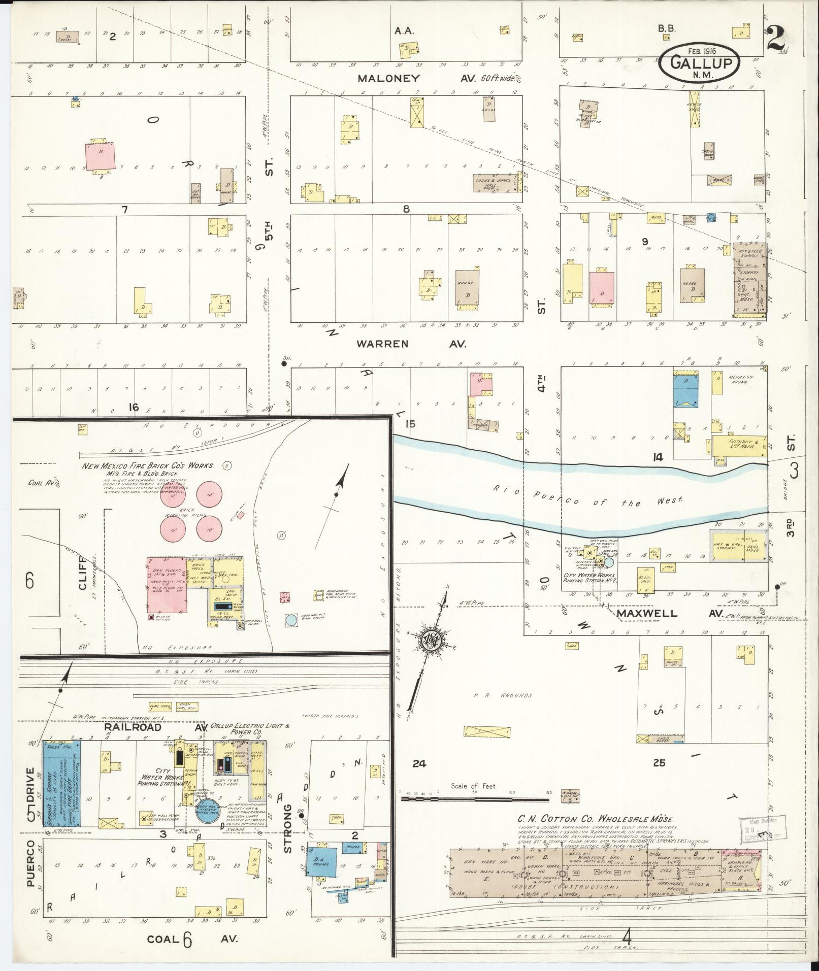 Sanborn Fire Insurance Map from Gallup, Mckinley County, New Mexico (1916), Sheet #0002 - Historic Sanborn Fire Insurance Map Print, vintage old map wall art, antique decor, genealogy gift, New Mexico New Mexico map