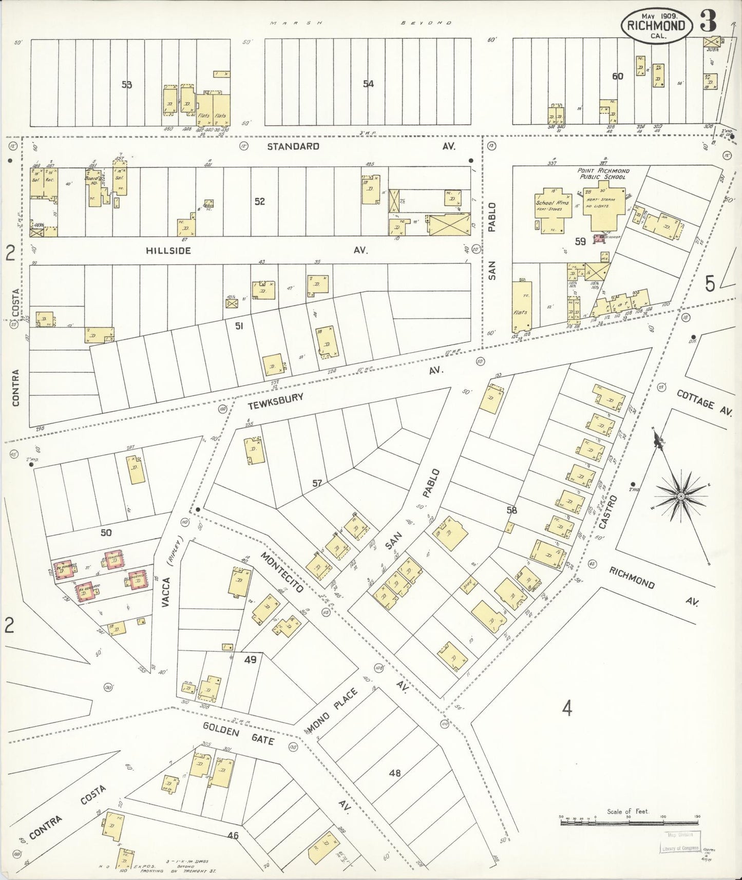 Sanborn Fire Insurance Map from Richmond, Contra Costa County, California (1909), Sheet #0003 - Complete Map Set gallery image, historic Sanborn map, vintage wall art, California California
