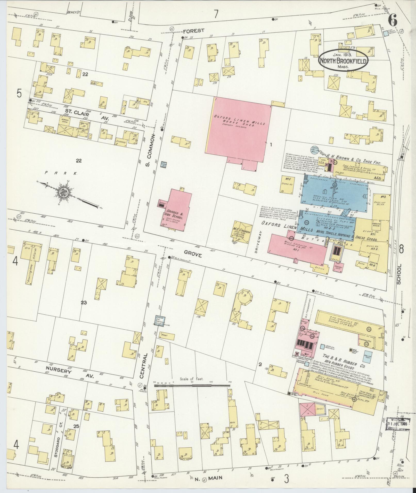 Sanborn Fire Insurance Map from North Brookfield, Worcester County, Massachusetts (1913), Sheet #0006 - Complete Map Set gallery image, historic Sanborn map, vintage wall art, Massachusetts Massachusetts