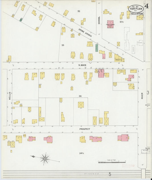 Sanborn Fire Insurance Map from Fort Plain, Montgomery County, New York (1901), Sheet #0004 - Historic Sanborn Fire Insurance Map Print, vintage old map wall art, antique decor, genealogy gift, New York New York map