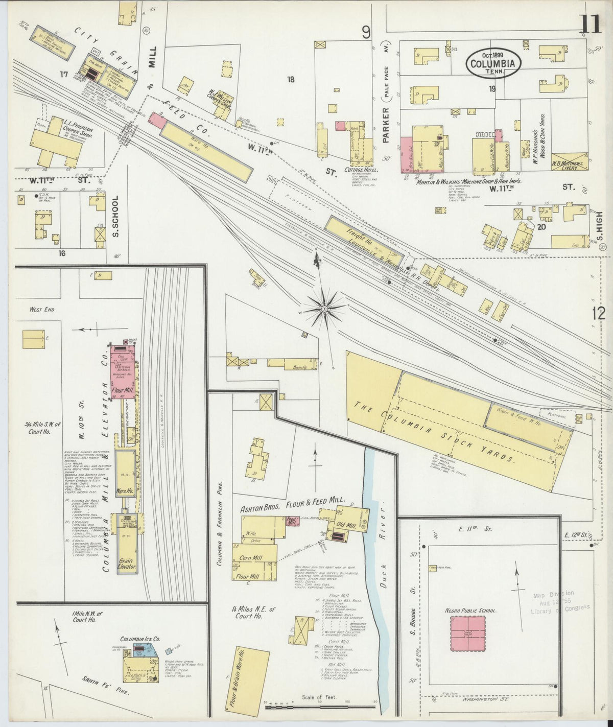 Sanborn Fire Insurance Map from Columbia, Maury County, Tennessee (1899), Sheet #0011 - Complete Map Set gallery image, historic Sanborn map, vintage wall art, Tennessee Tennessee