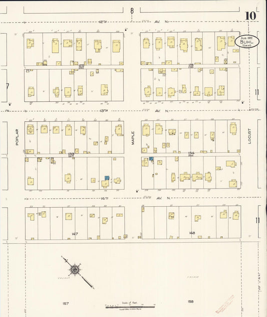 Sanborn Fire Insurance Map from Buhl, Twin Falls County, Idaho (1922), Sheet #0010 - Historic Sanborn Fire Insurance Map Print, vintage old map wall art, antique decor, genealogy gift, Falls Idaho map