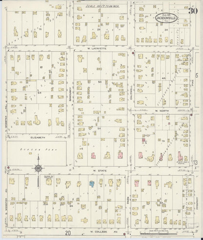 Sanborn Fire Insurance Map from Jacksonville, Morgan County, Illinois (1914), Sheet #0030 - Complete Map Set gallery image, historic Sanborn map, vintage wall art, Illinois Illinois